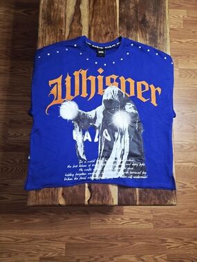 Switch Men's Blue Short-Sleeve "Whisper" Metal Studded Tee. Size Large